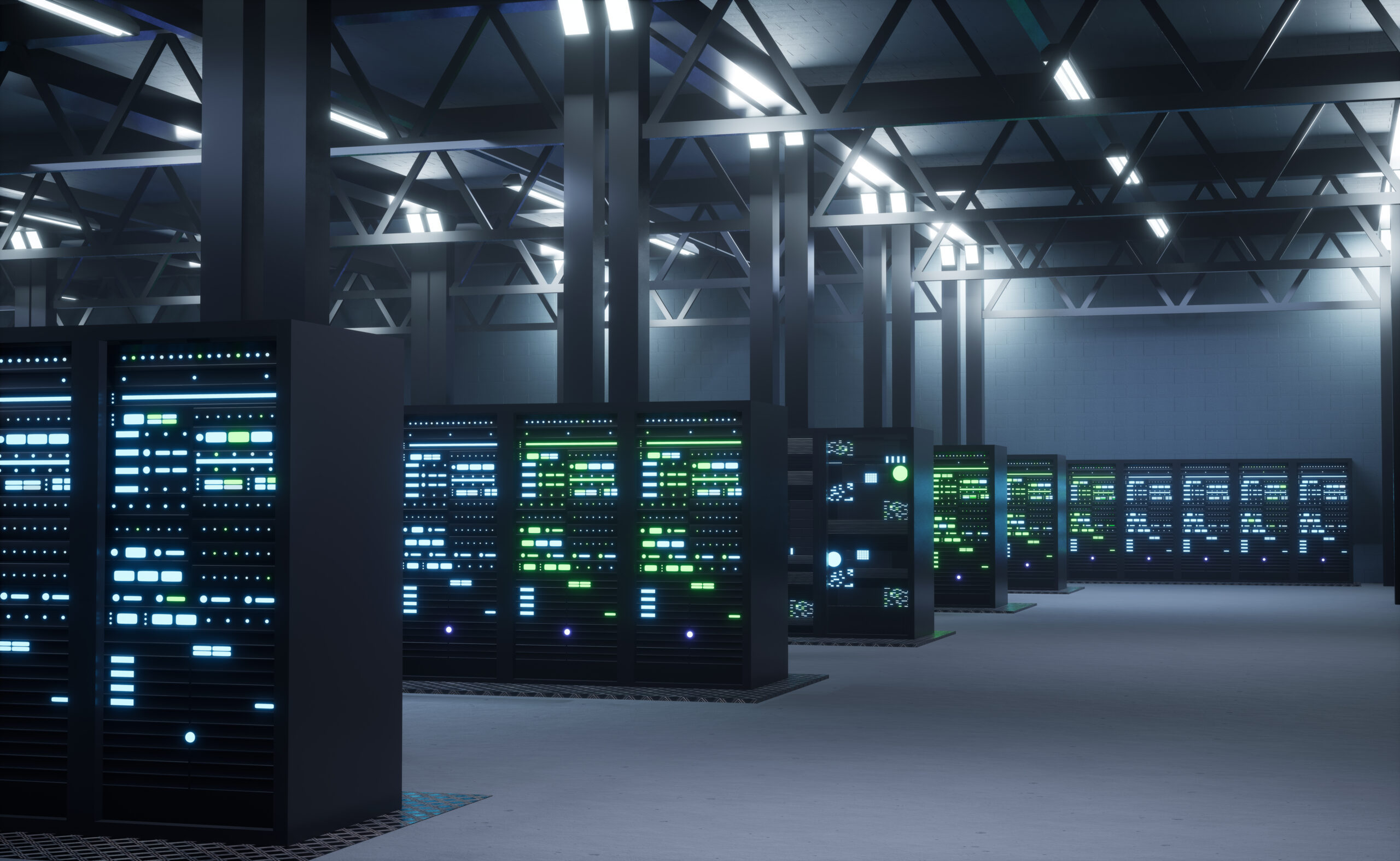 modern data center providing cloud services enabling businesses access computing resources storage demand internet server room infrastructure 3d render animation scaled
